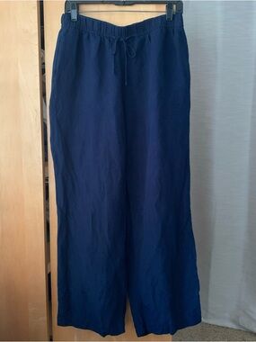 H&M Navy Blue Flowy Wide-Leg Linen Pants